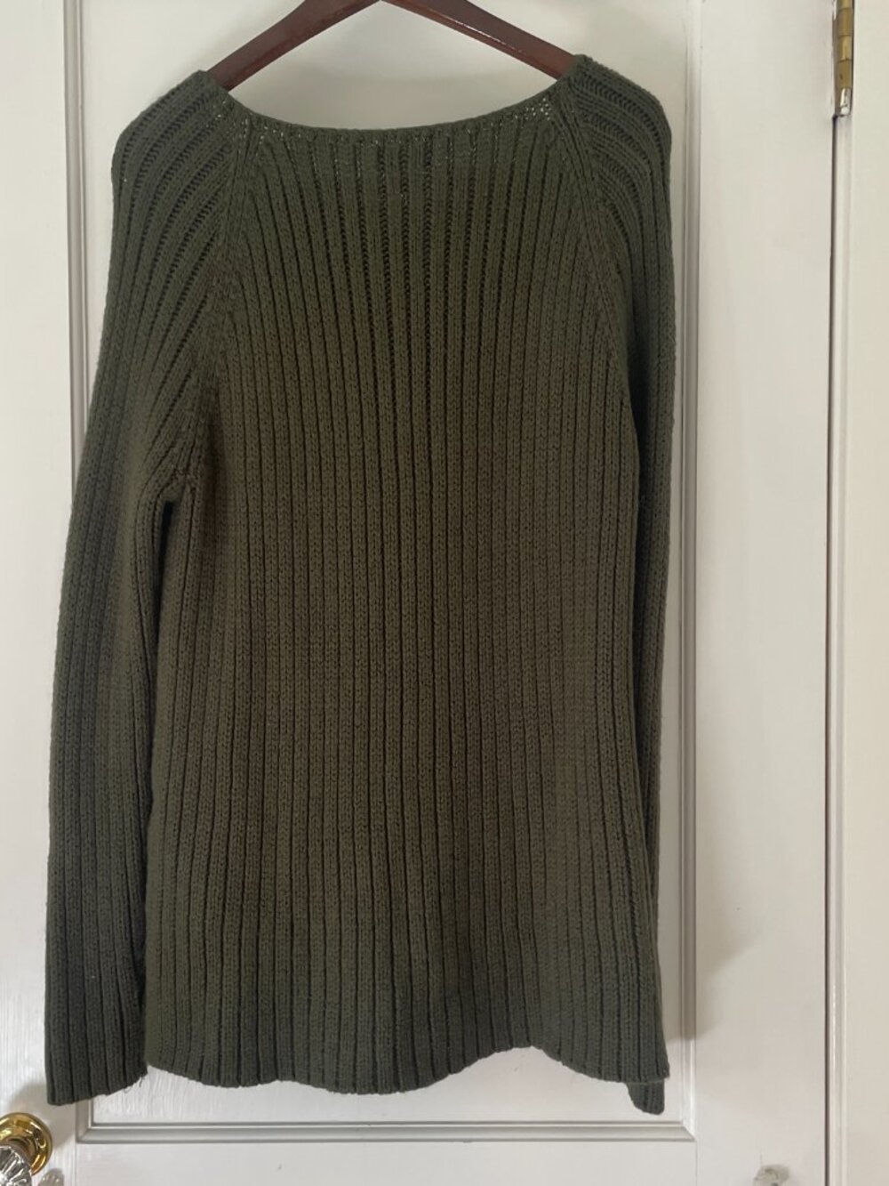 KF/KaufmanFranco Collective Olive Cable Knit Sweater Size Large High Low Wool - Picture 3 of 8